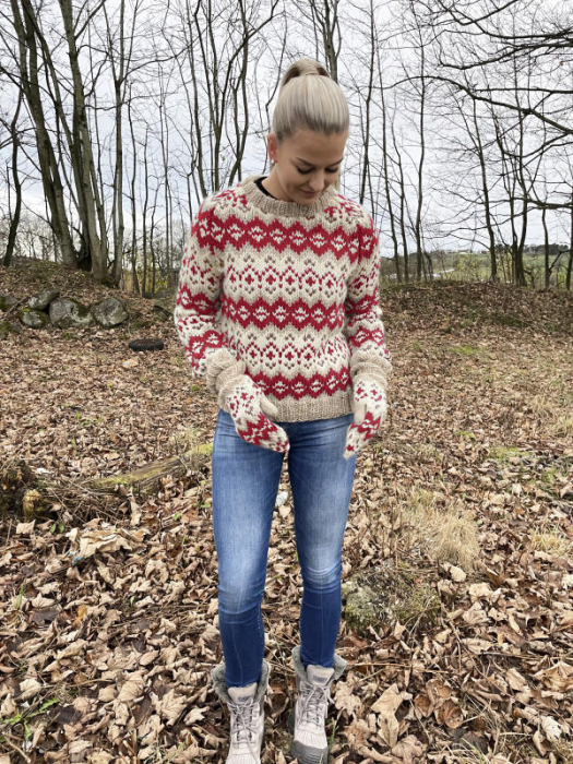 Gjestal - Drifa Genser Beige & Valmuerød 294-13F