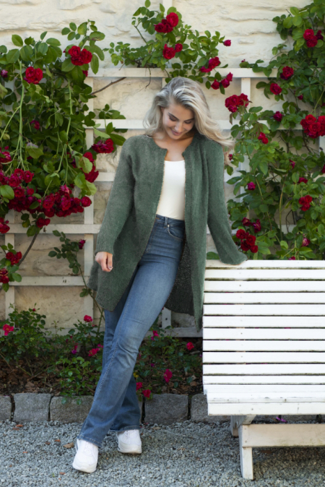 Basic Cardigan Lang Mohair Edition fra SD Agatgrøn Meleret